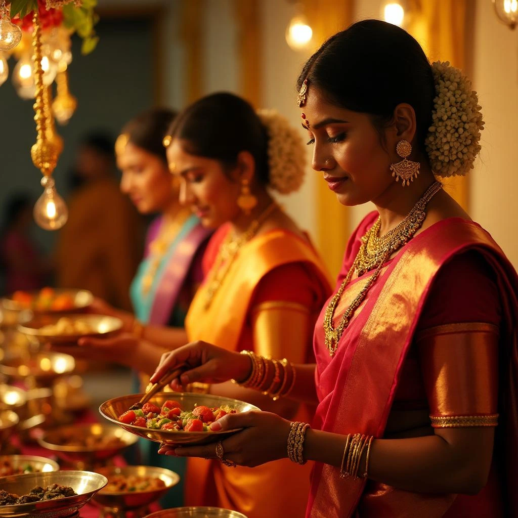 Traditional catering service team